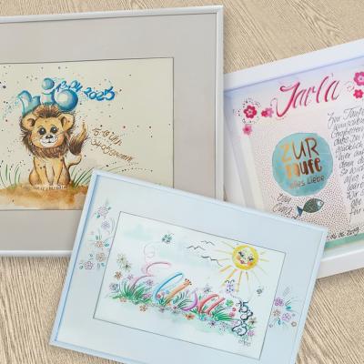 Beispiel Illustration & Kalligrafie zur Geburt oder Taufe